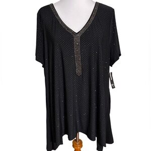 New Directions Black Studded V-Neck Tunic